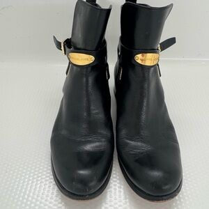 Michael Kors Black Leather Ankle Boots with Gold Buckles